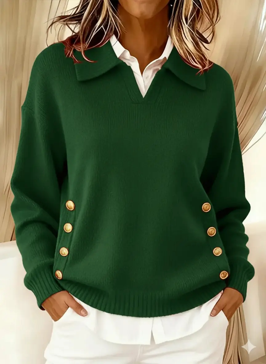 Women's Comfortable Metal Buckle Pullover Knit Sweater