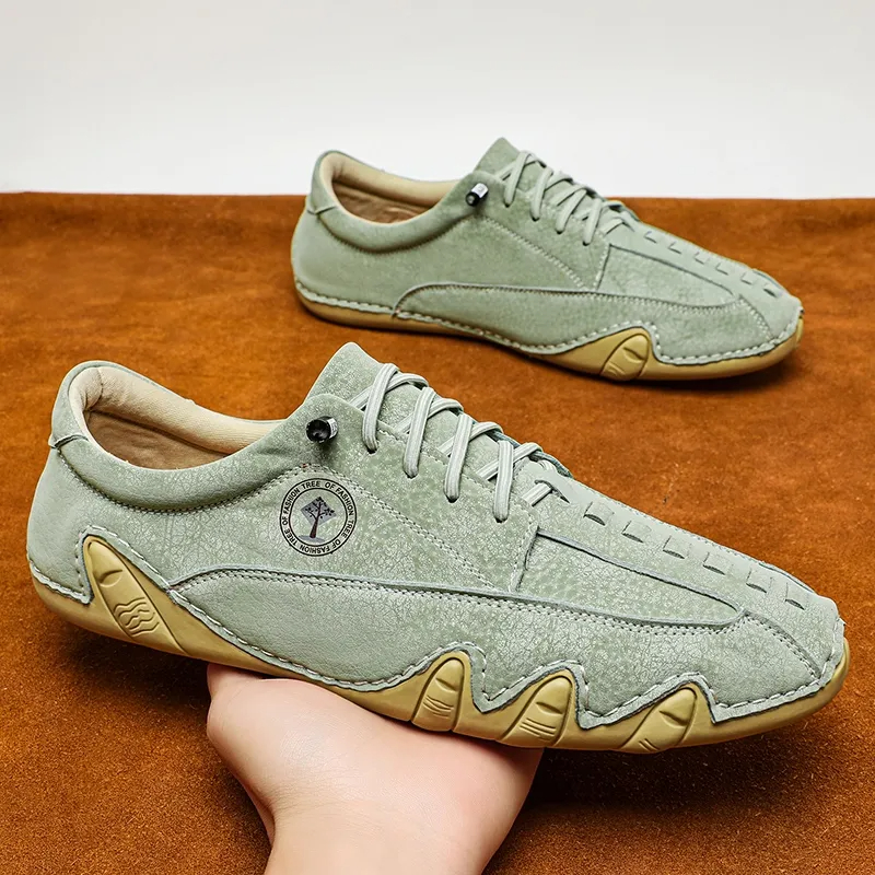 Men’s Handmade Premium Cowhide Leather Lace-Up Dress Shoes with Arch Support, Breathable for Summer Walking & Driving