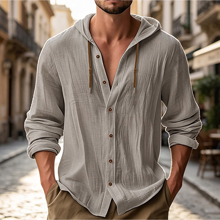 100% Cotton-Linen Men's Long-Sleeve Casual Sports Shirt