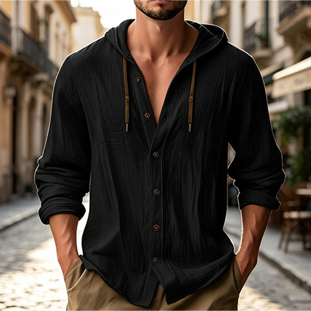 100% Cotton-Linen Men's Long-Sleeve Casual Sports Shirt