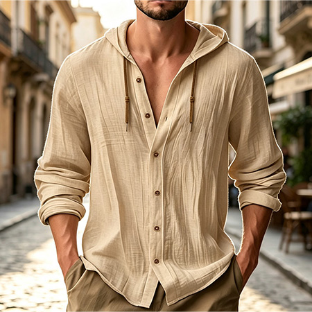 100% Cotton-Linen Men's Long-Sleeve Casual Sports Shirt