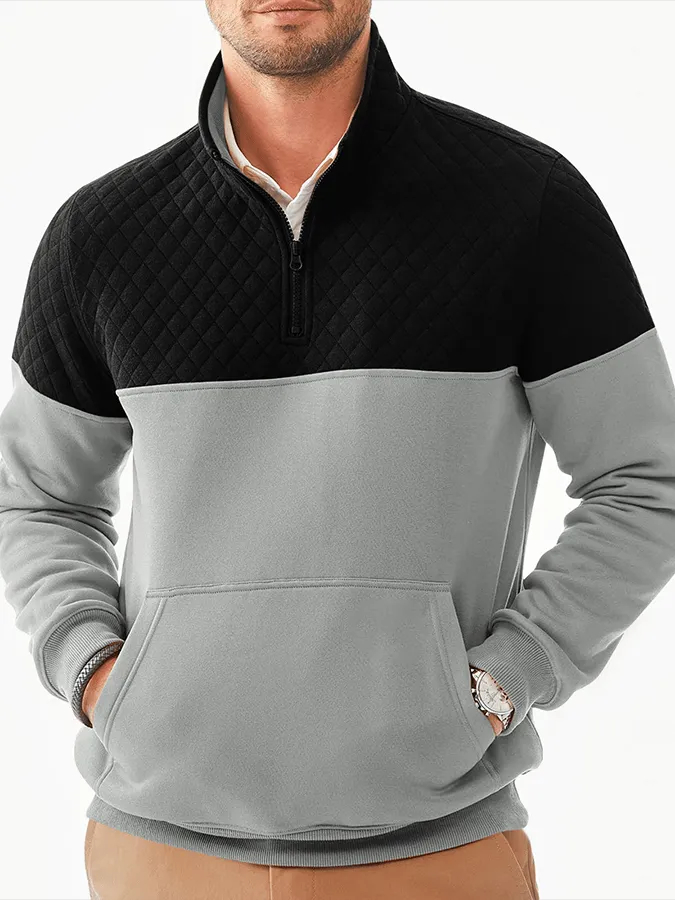 Men's Fashionable Color Block Half Zip Outdoor Casual Sweatshirt
