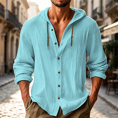 100% Cotton-Linen Men's Long-Sleeve Casual Sports Shirt