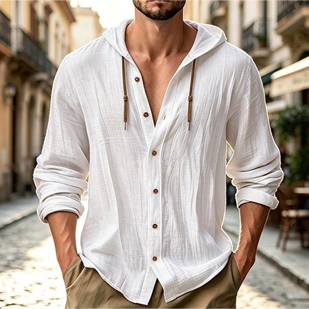 100% Cotton-Linen Men's Long-Sleeve Casual Sports Shirt