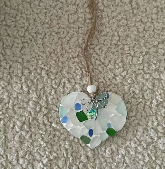 🌊Transforming Ocean Treasures into Eco-Friendly Art -Small Sea Glass Mosaic Hanging Heart