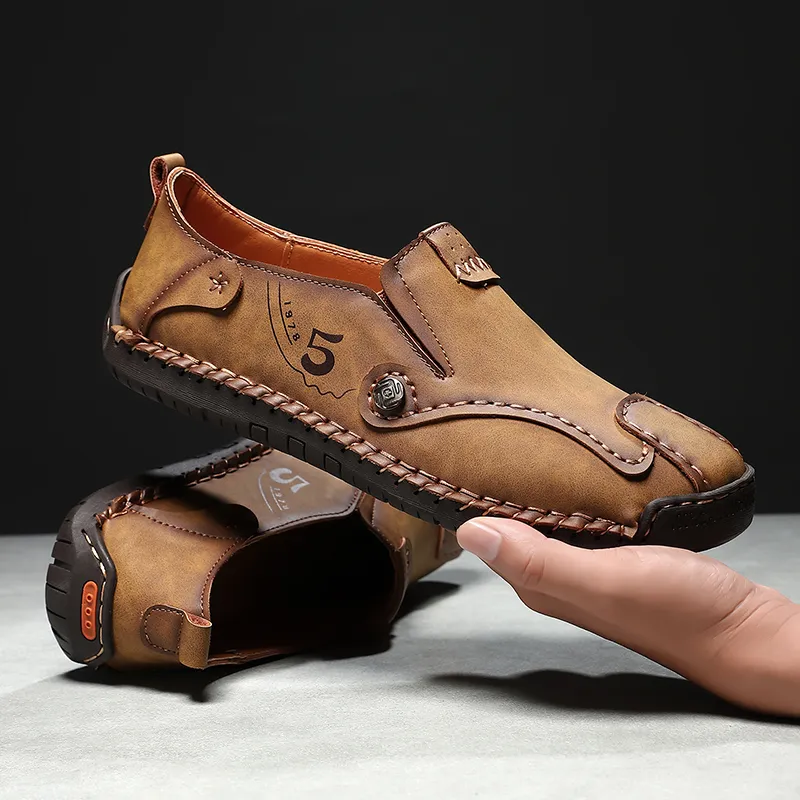 Men’s Leather Slip-On Loafers – Comfortable, Breathable & Supportive Driving Shoes with Grippy Sole for Daily Wear