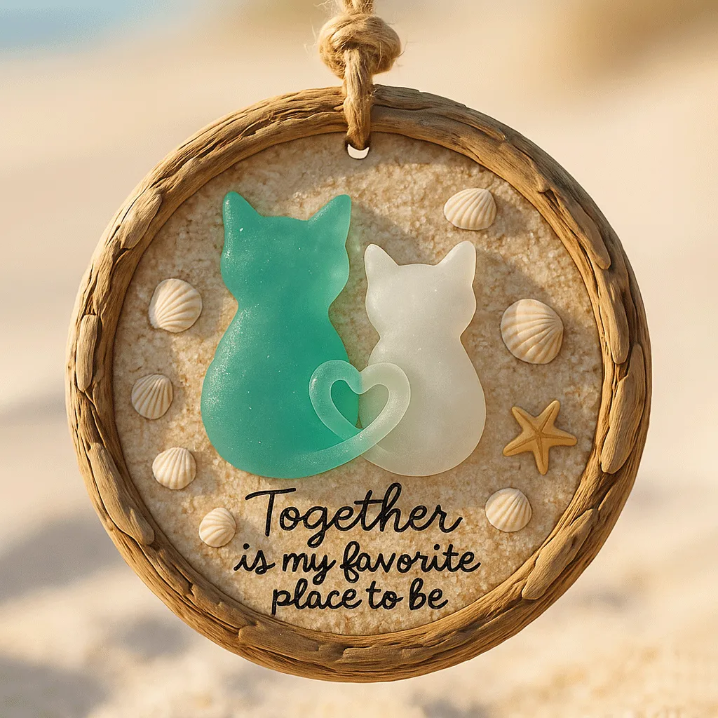 "Together Is My Favorite Place to Be” Sea Glass Cat Beach Ornament