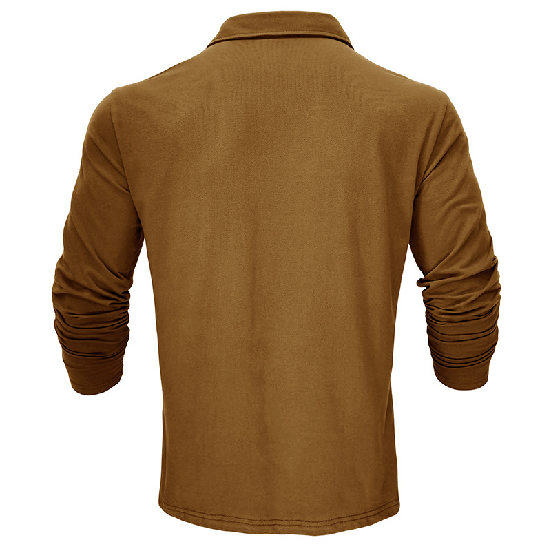Outdoor Autumn/Winter New Style Lapel European and American Style Men's Solid Color Pure Cotton Long Sleeve Polo Shirt
