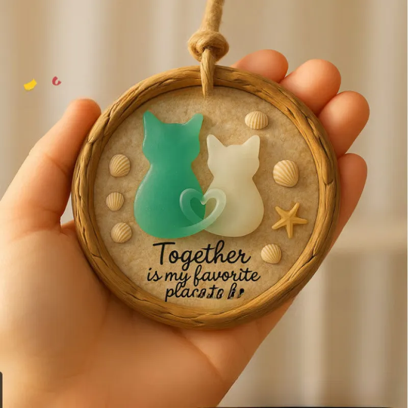 "Together Is My Favorite Place to Be” Sea Glass Cat Beach Ornament