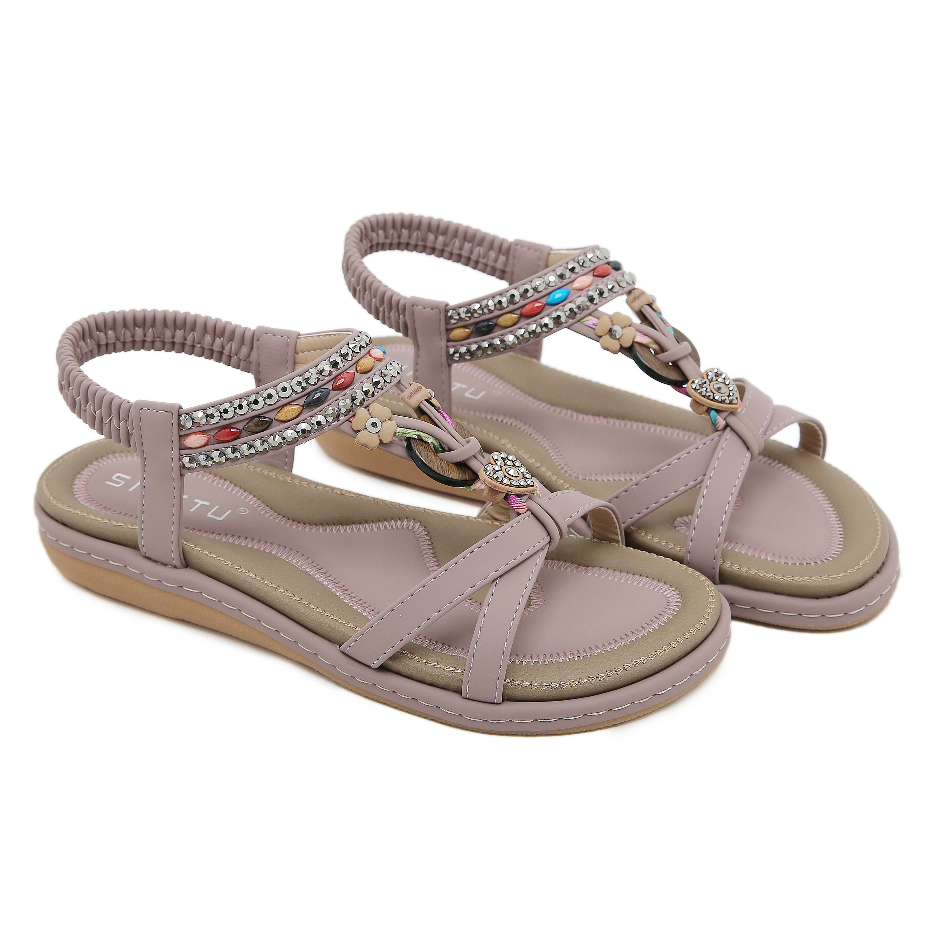 🔥Last Day 70% OFF🔥Bohemian Beaded Flat Sandals - Women's Comfortable Elastic Strap Summer Sandals