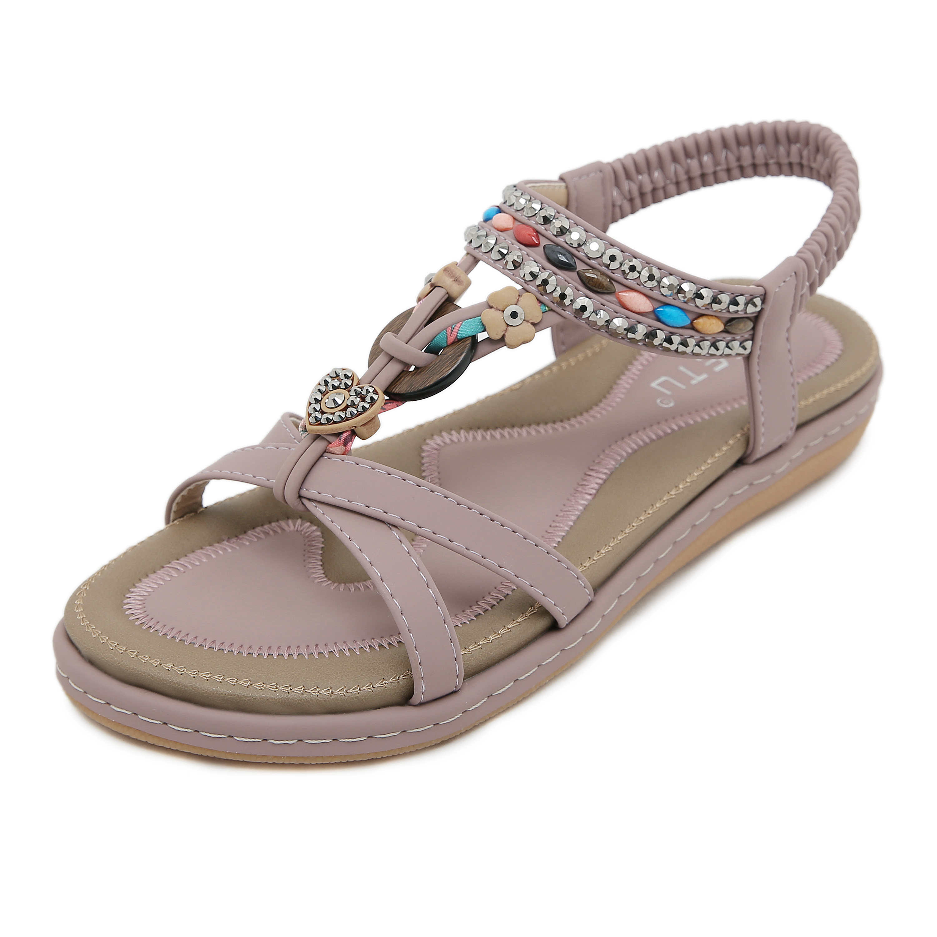 🔥Last Day 70% OFF🔥Bohemian Beaded Flat Sandals - Women's Comfortable Elastic Strap Summer Sandals