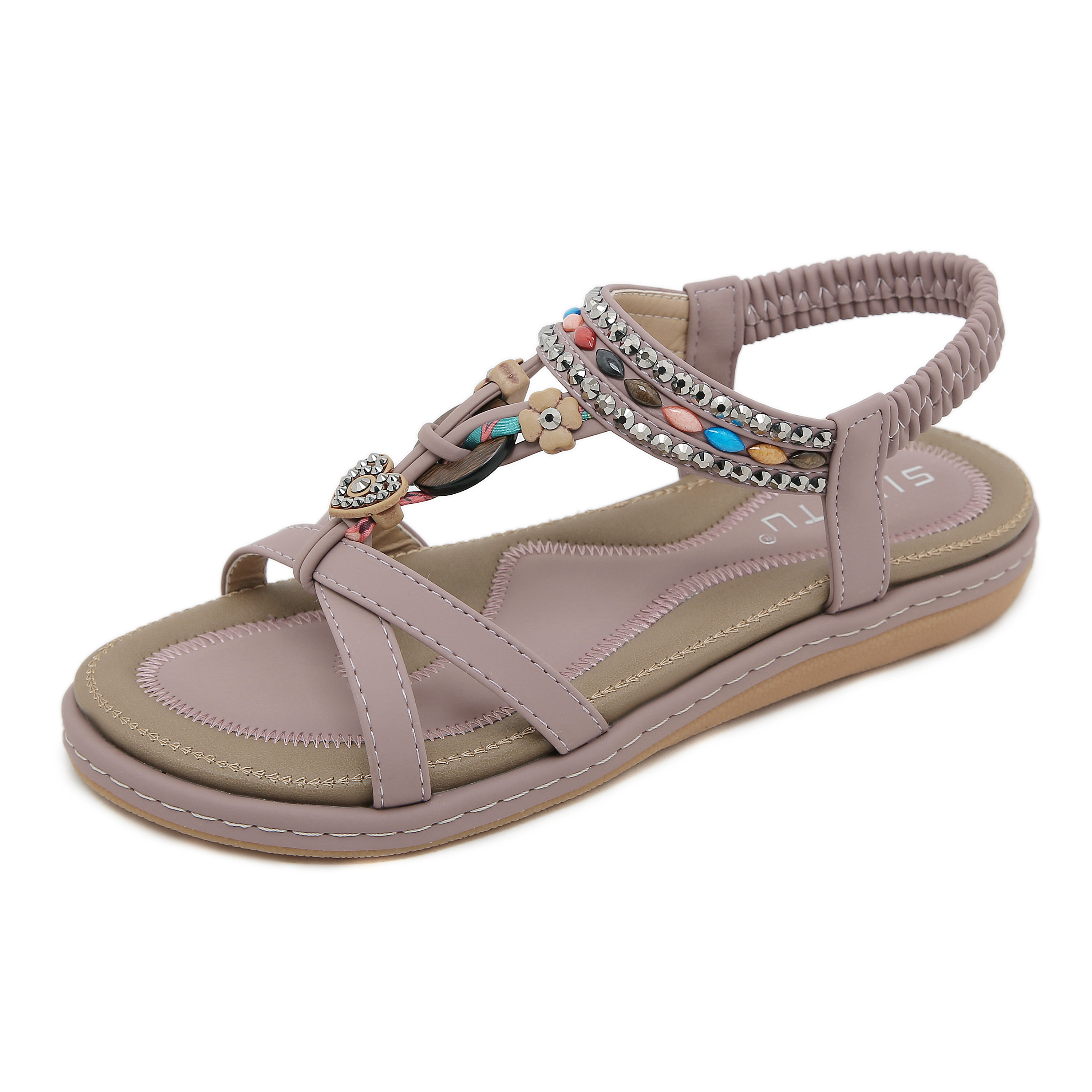 🔥Last Day 70% OFF🔥Bohemian Beaded Flat Sandals - Women's Comfortable Elastic Strap Summer Sandals