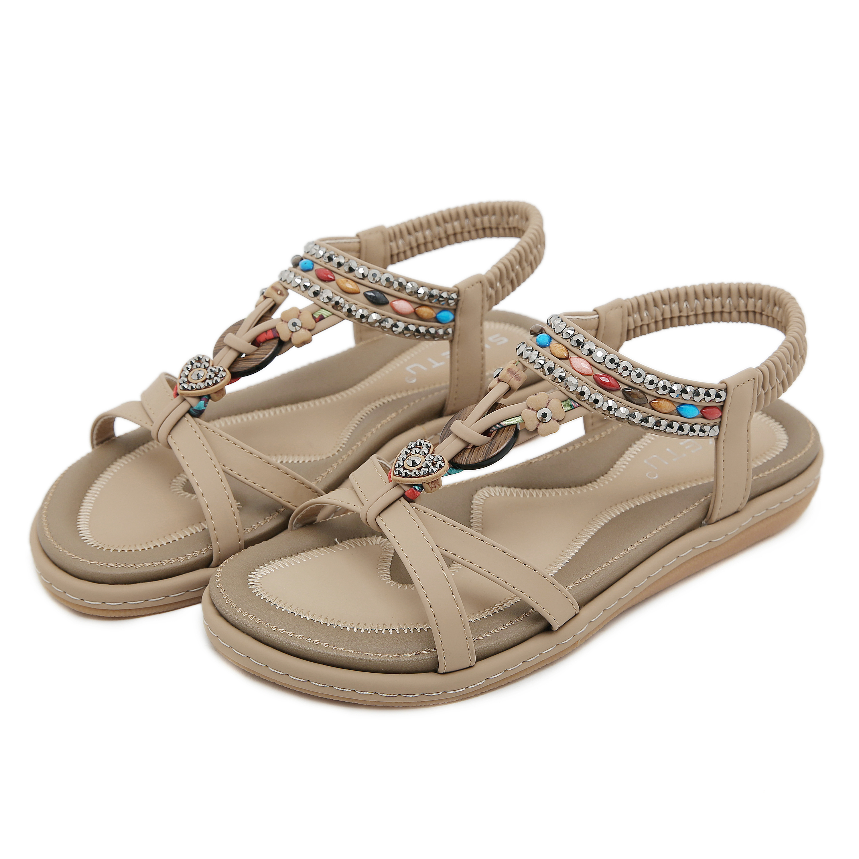 🔥Last Day 70% OFF🔥Bohemian Beaded Flat Sandals - Women's Comfortable Elastic Strap Summer Sandals