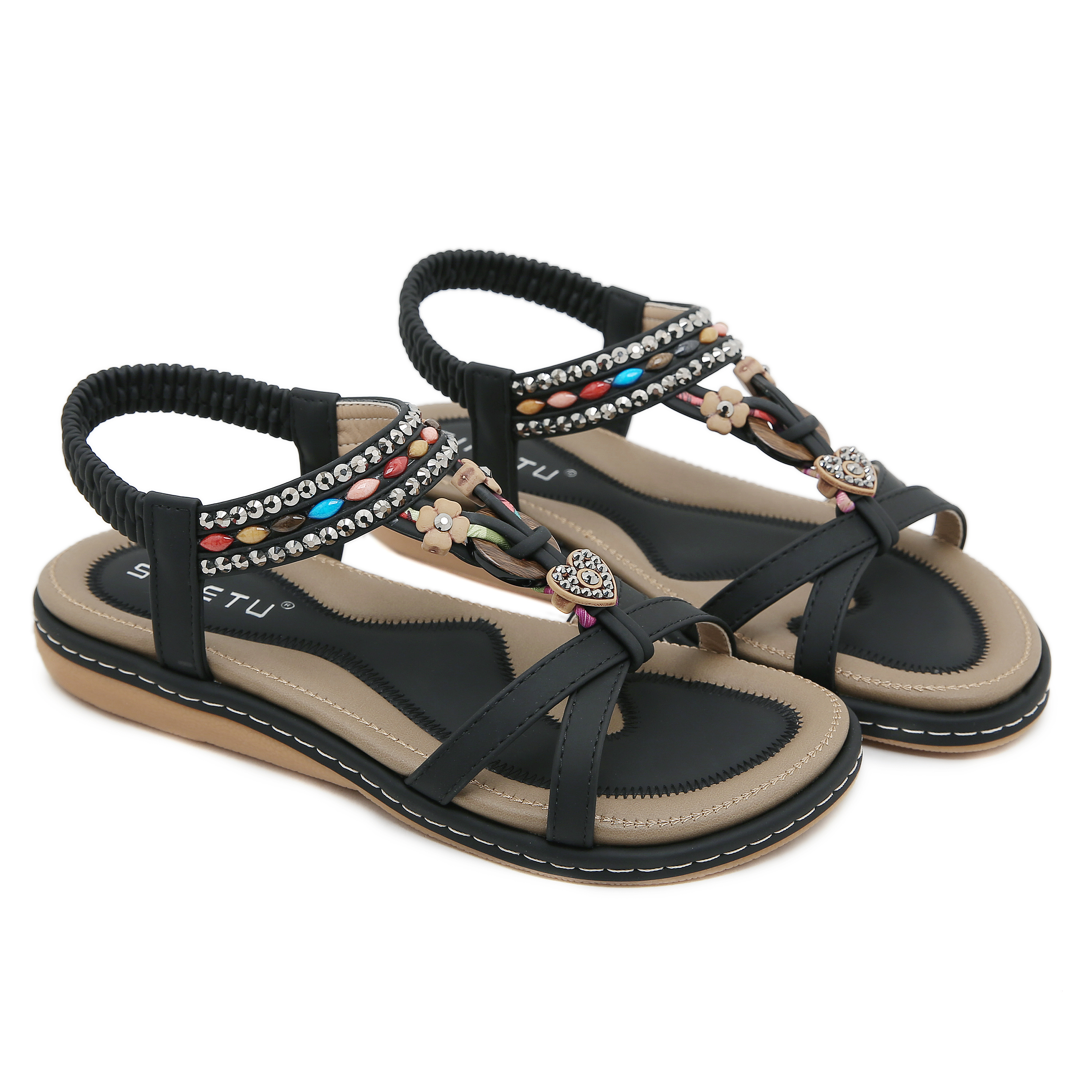 🔥Last Day 70% OFF🔥Bohemian Beaded Flat Sandals - Women's Comfortable Elastic Strap Summer Sandals