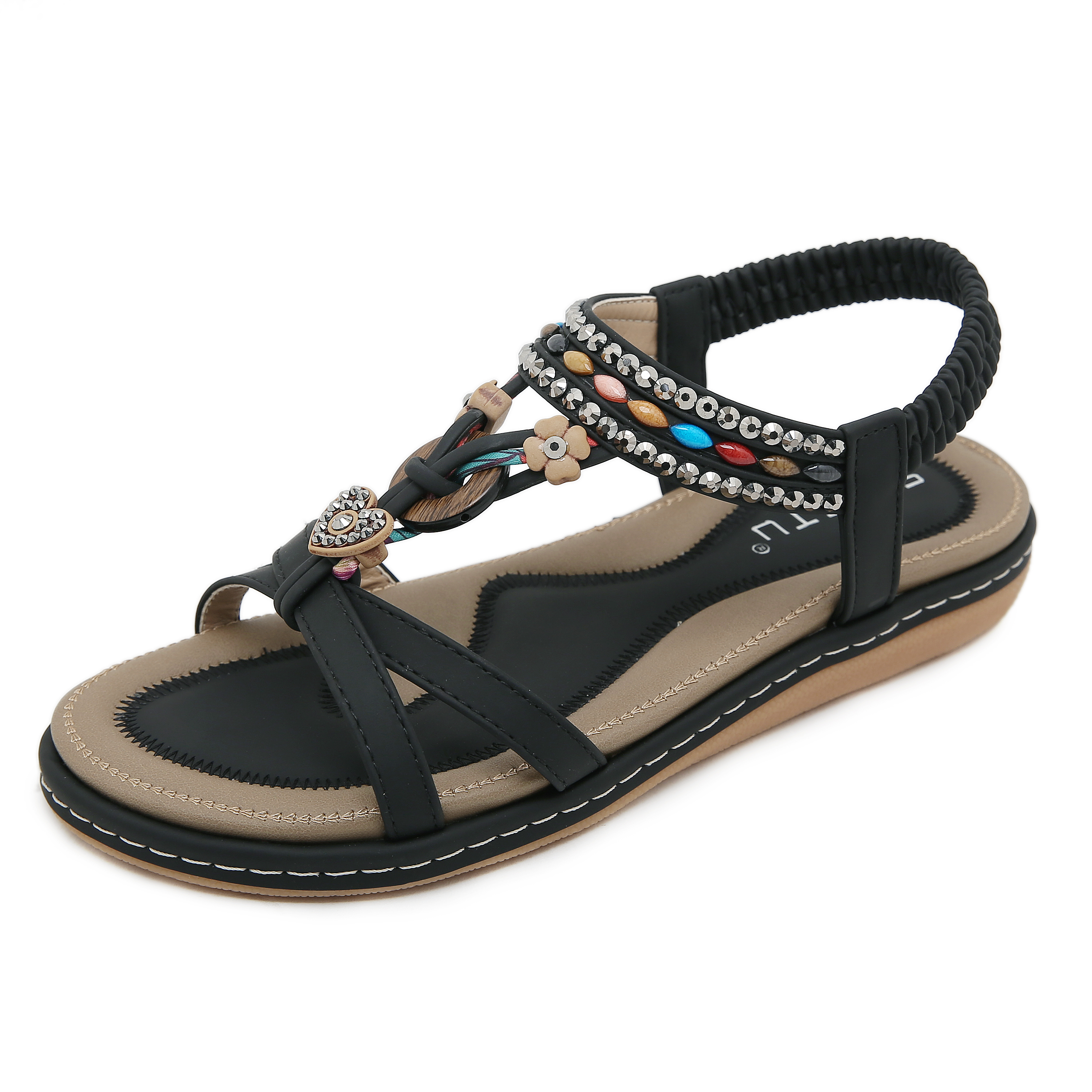 🔥Last Day 70% OFF🔥Bohemian Beaded Flat Sandals - Women's Comfortable Elastic Strap Summer Sandals