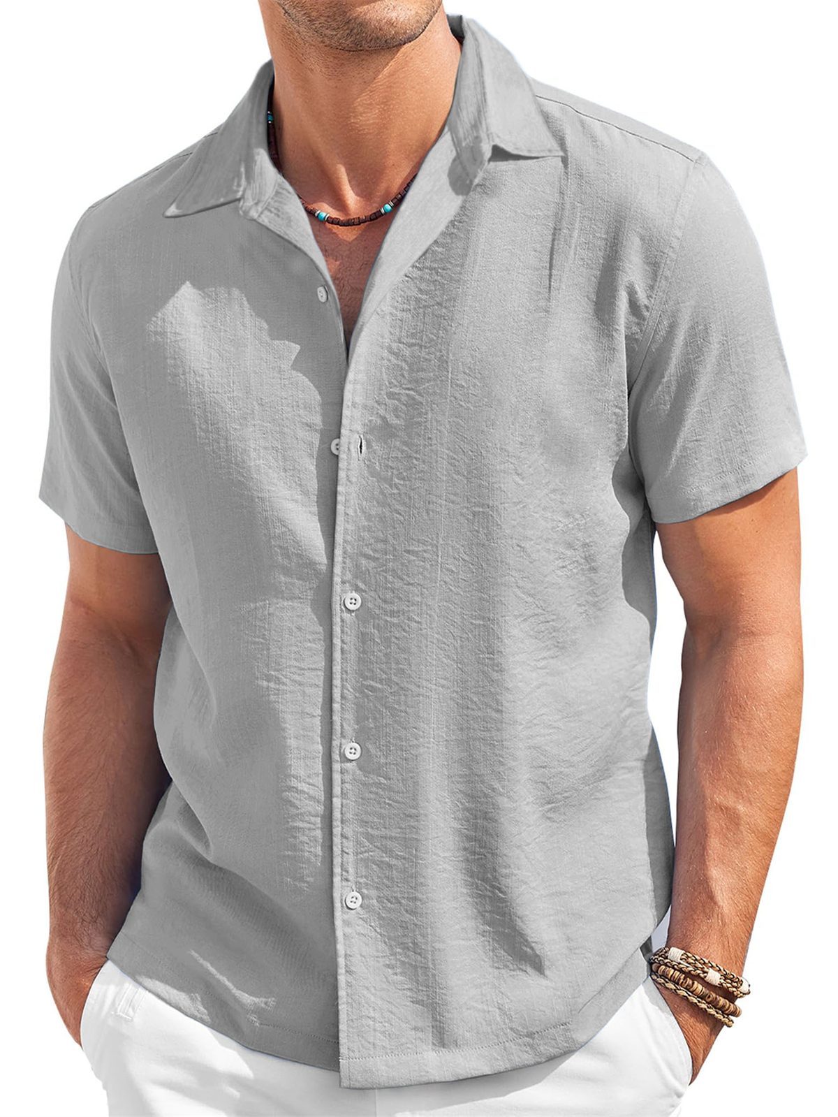 Men's Cotton And Linen Texture Comfortable Casual Daily Short-sleeved Shirt
