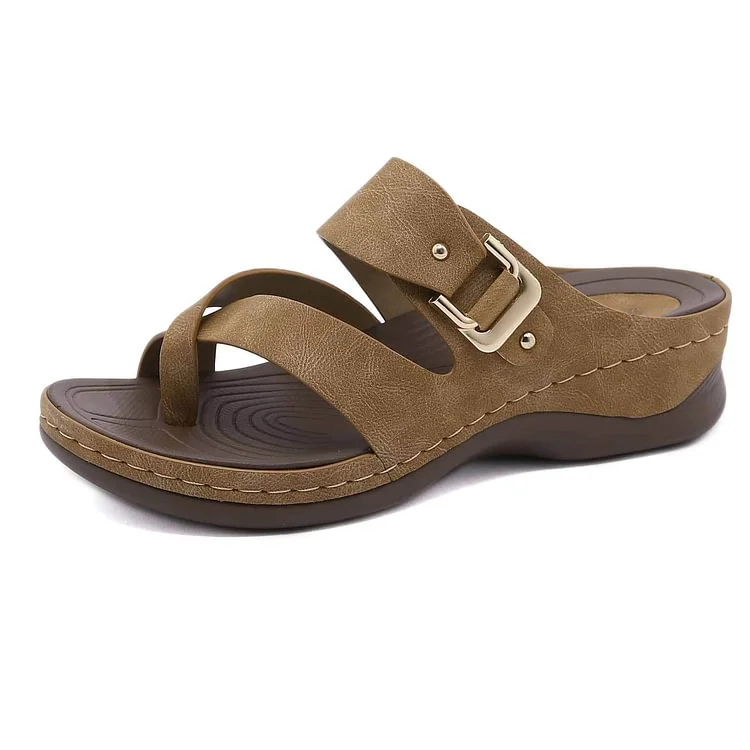 LAST DAY 70% OFF-Women's Orthopedic Wedge Wide Toe Arch Support Leather Sandals