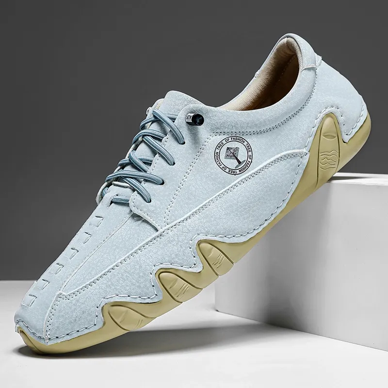 Men’s Handmade Premium Cowhide Leather Lace-Up Dress Shoes with Arch Support, Breathable for Summer Walking & Driving