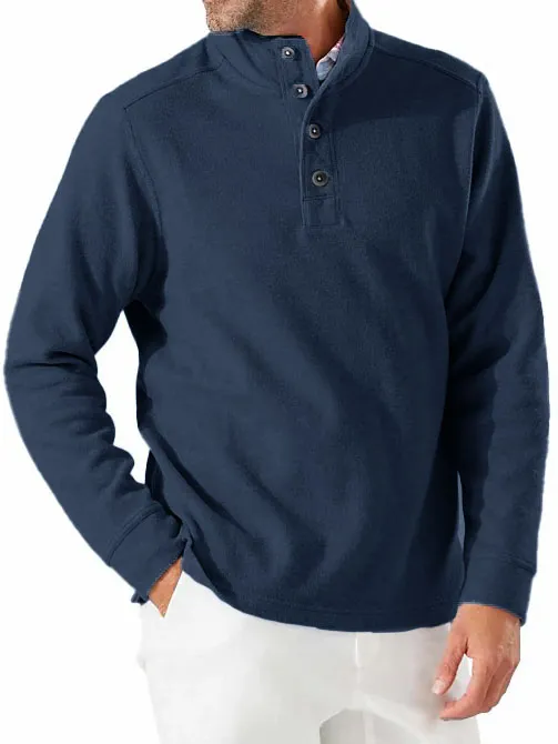 Men's Fashion Casual Vintage Stand Collar Button Down Long Sleeve Polo Shirt