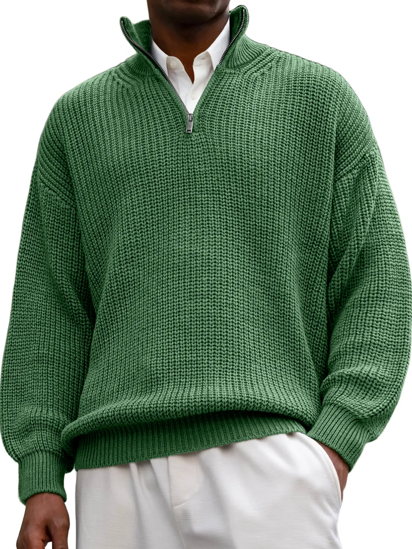 Men's Textured Lapel Zipper Casual Long Sleeve Sweater