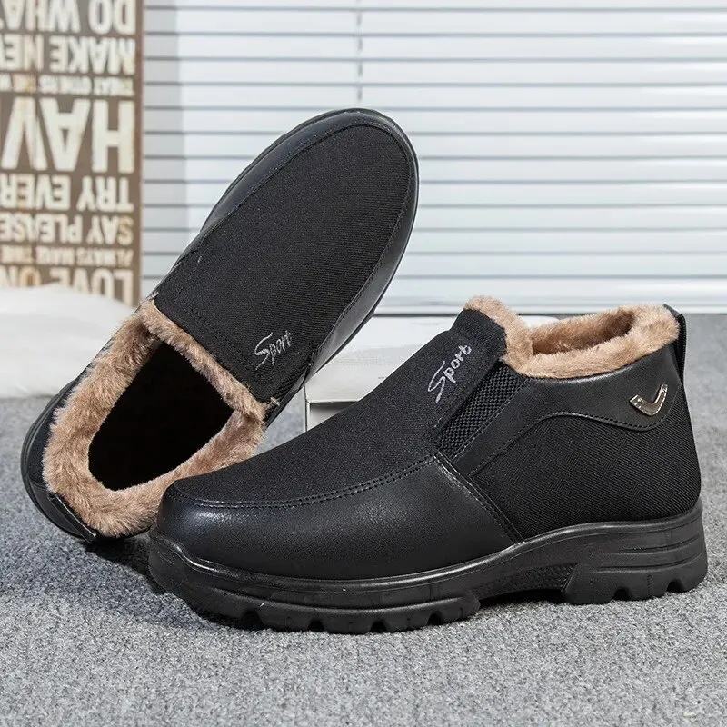 Men's Winter Fleece Waterproof Warm Non-Slip Orthopedic Shoes Snow Ankle Boots (Medical Certification)