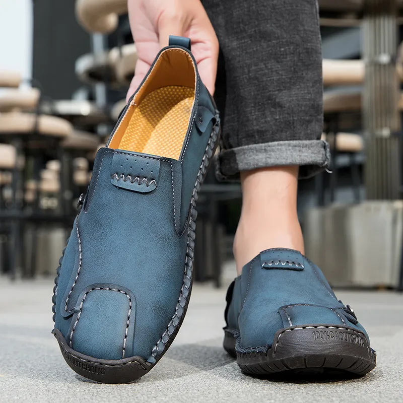 Men’s Leather Slip-On Loafers – Comfortable, Breathable & Supportive Driving Shoes with Grippy Sole for Daily Wear