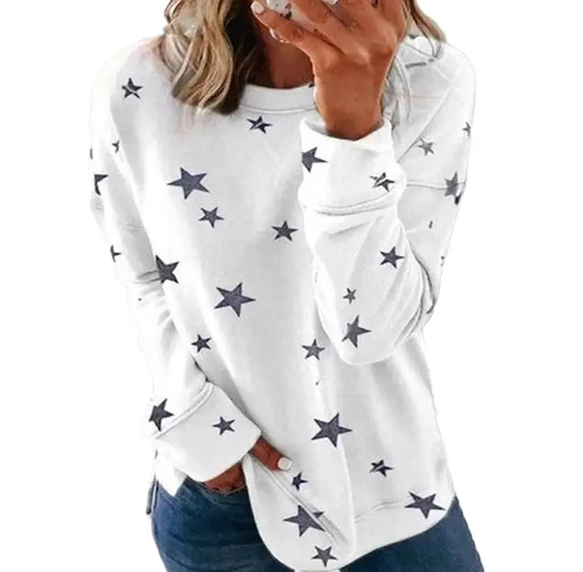 Women's Loose Oversized Urban Leisure Long Sleeves T-shirt Printed Sweater