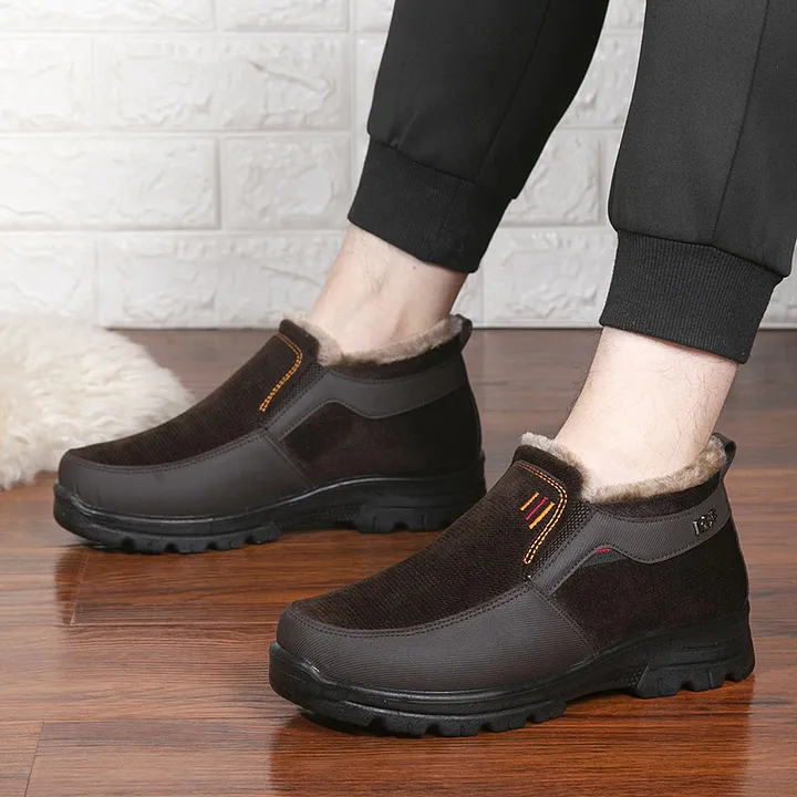 Men's Winter Fleece Waterproof Warm Non-Slip Orthopedic Shoes Snow Ankle Boots (Medical Certification)