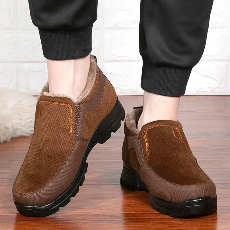 Men's Winter Fleece Waterproof Warm Non-Slip Orthopedic Shoes Snow Ankle Boots (Medical Certification)