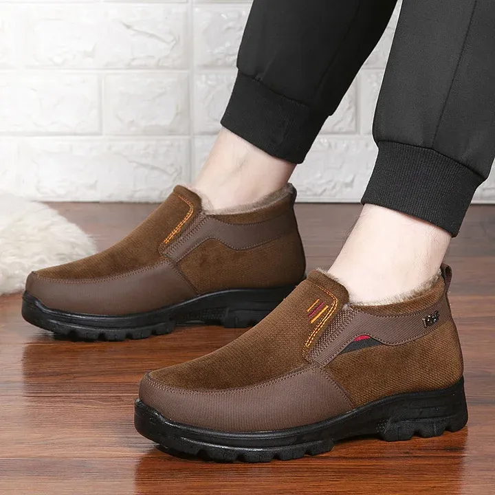 Men's Winter Fleece Waterproof Warm Non-Slip Orthopedic Shoes Snow Ankle Boots (Medical Certification)