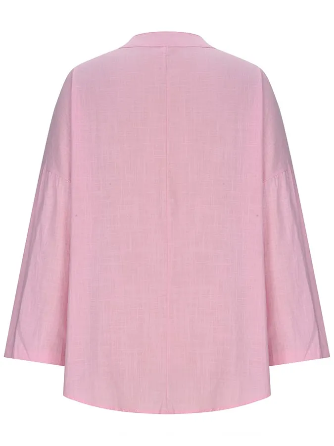 Women's Cotton Long Sleeve Round Neck Solid Color Loose Beach Shirt