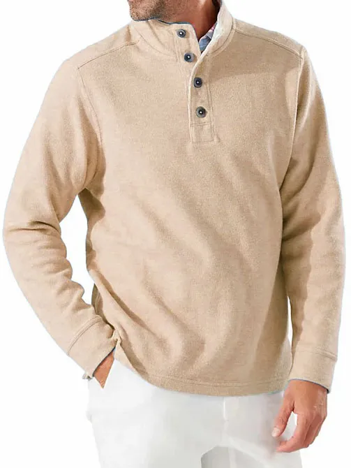 Men's Fashion Casual Vintage Stand Collar Button Down Long Sleeve Polo Shirt