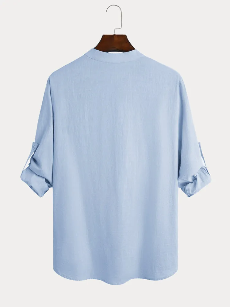 Men's Summer Cotton Linen Casual Long Sleeve Shirt