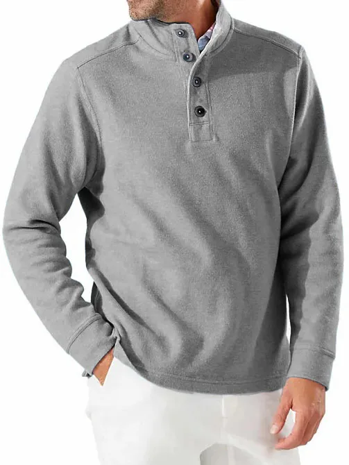 Men's Fashion Casual Vintage Stand Collar Button Down Long Sleeve Polo Shirt