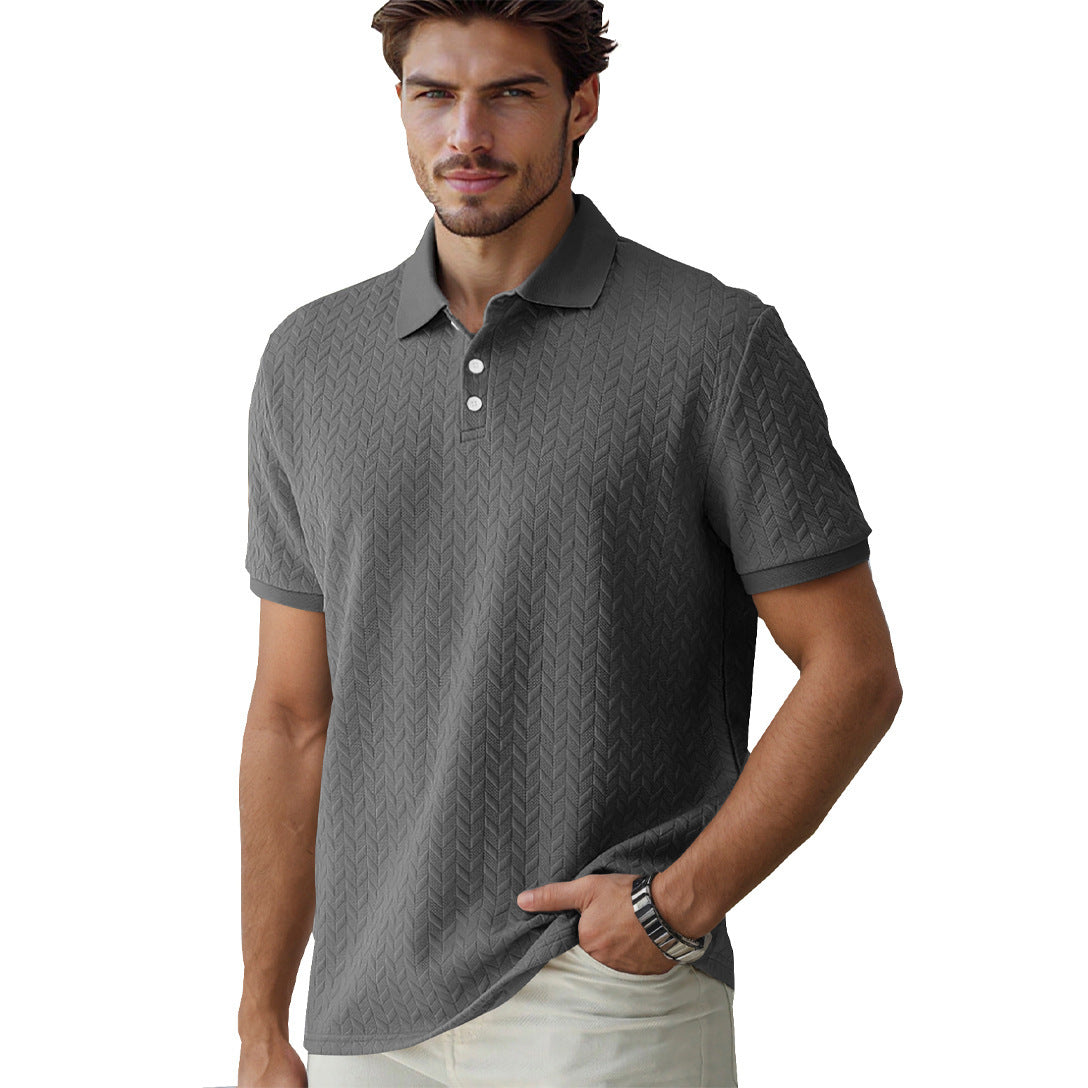 Men's Solid-Color Jacquard Short-Sleeve Casual Polo Shirt