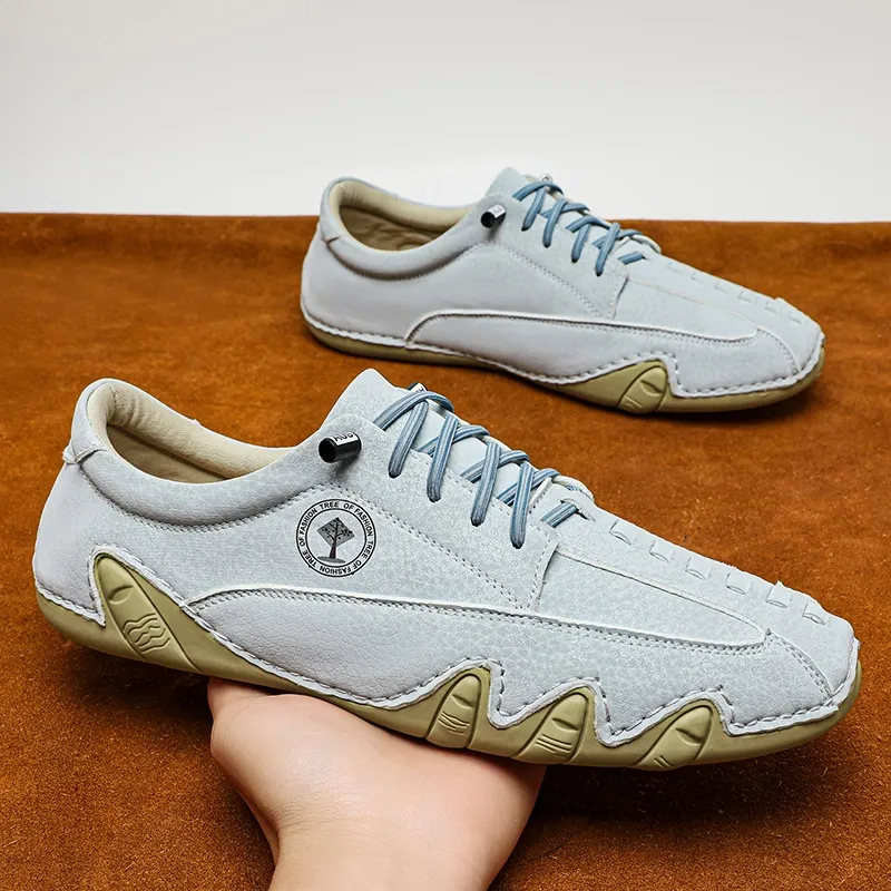 Men’s Handmade Premium Cowhide Leather Lace-Up Dress Shoes with Arch Support, Breathable for Summer Walking & Driving