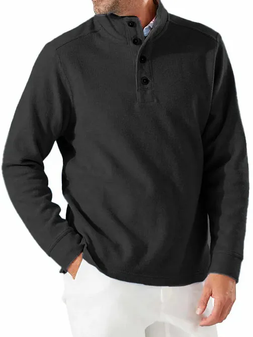 Men's Fashion Casual Vintage Stand Collar Button Down Long Sleeve Polo Shirt