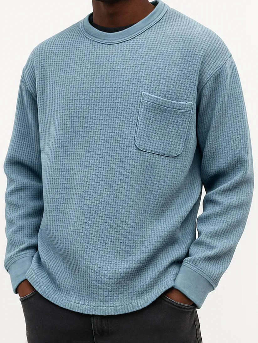 50%off Black Friday Early Sale - Men's Casual Solid Color Waffle Long Sleeve Sweatshirt