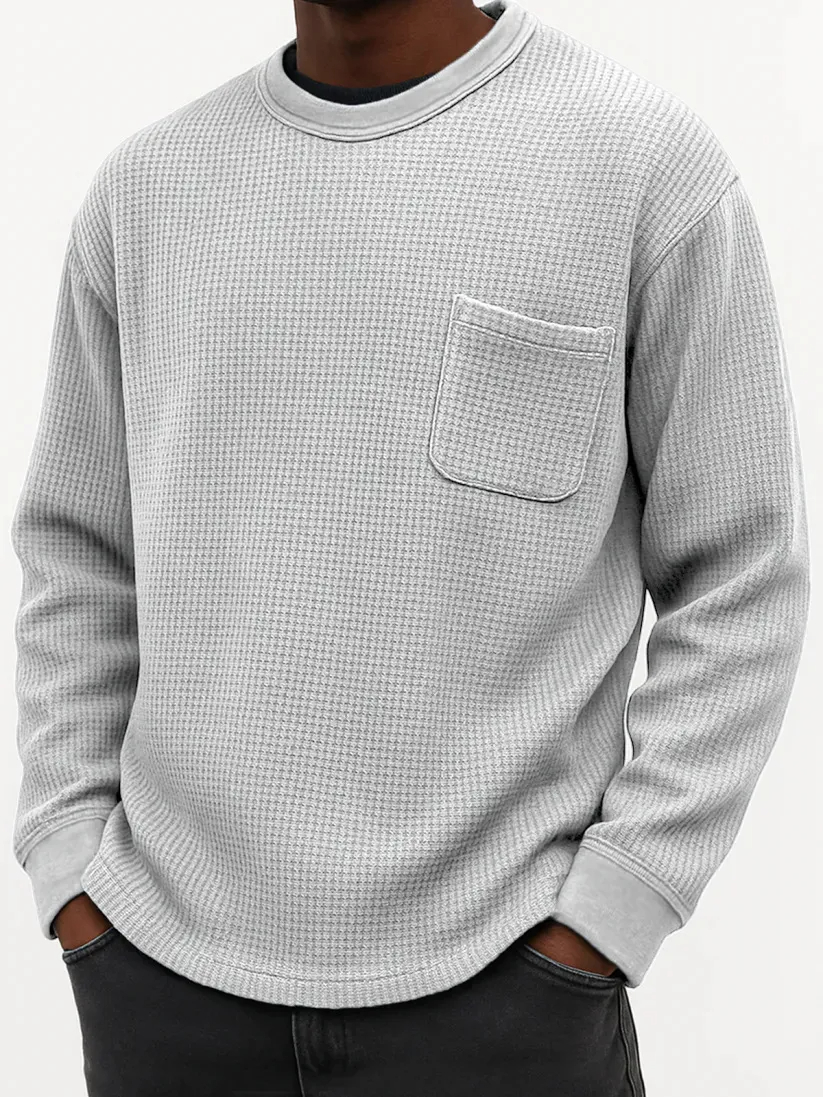50%off Black Friday Early Sale - Men's Casual Solid Color Waffle Long Sleeve Sweatshirt