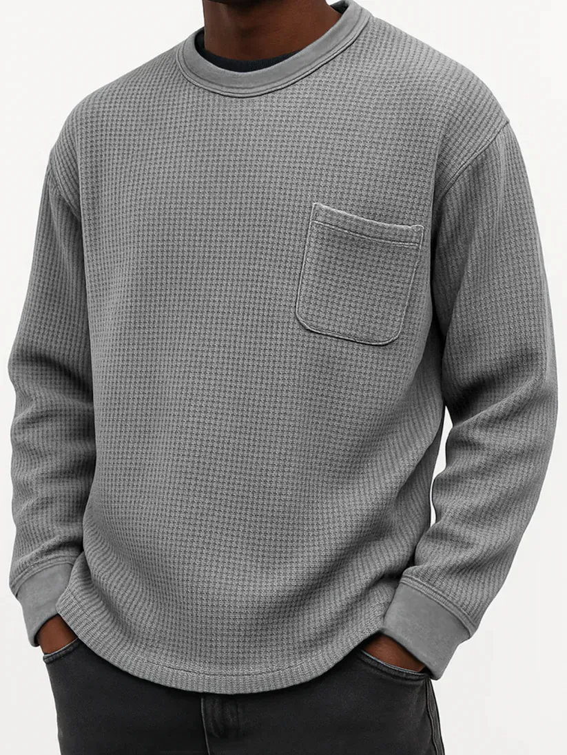 50%off Black Friday Early Sale - Men's Casual Solid Color Waffle Long Sleeve Sweatshirt
