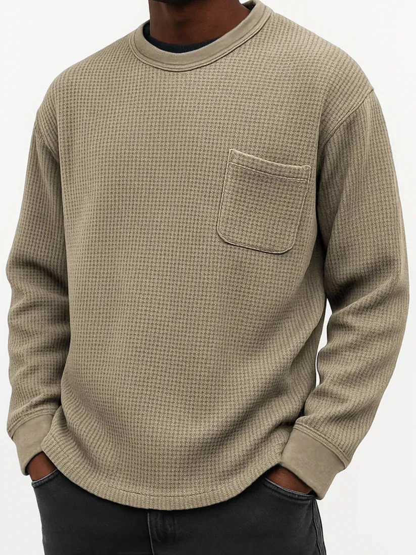 50%off Black Friday Early Sale - Men's Casual Solid Color Waffle Long Sleeve Sweatshirt