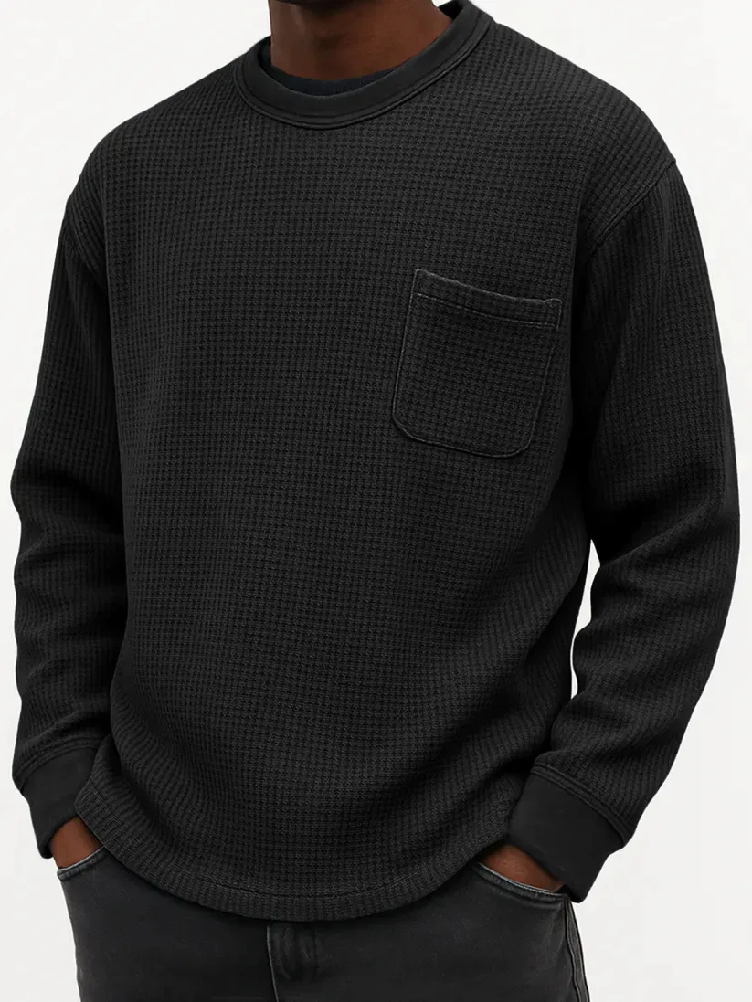50%off Black Friday Early Sale - Men's Casual Solid Color Waffle Long Sleeve Sweatshirt