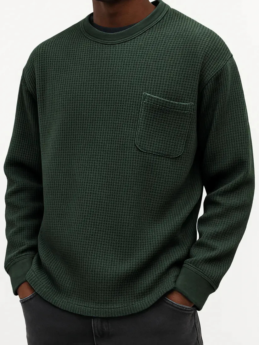 50%off Black Friday Early Sale - Men's Casual Solid Color Waffle Long Sleeve Sweatshirt