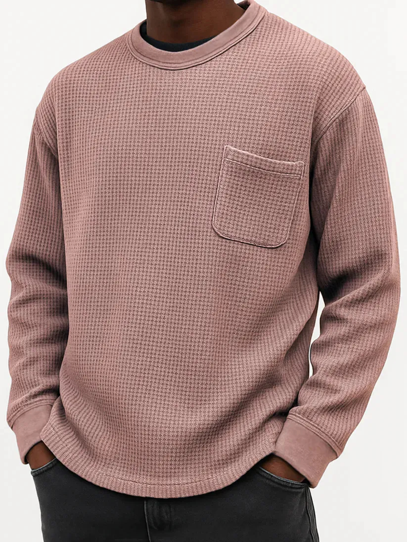 50%off Black Friday Early Sale - Men's Casual Solid Color Waffle Long Sleeve Sweatshirt