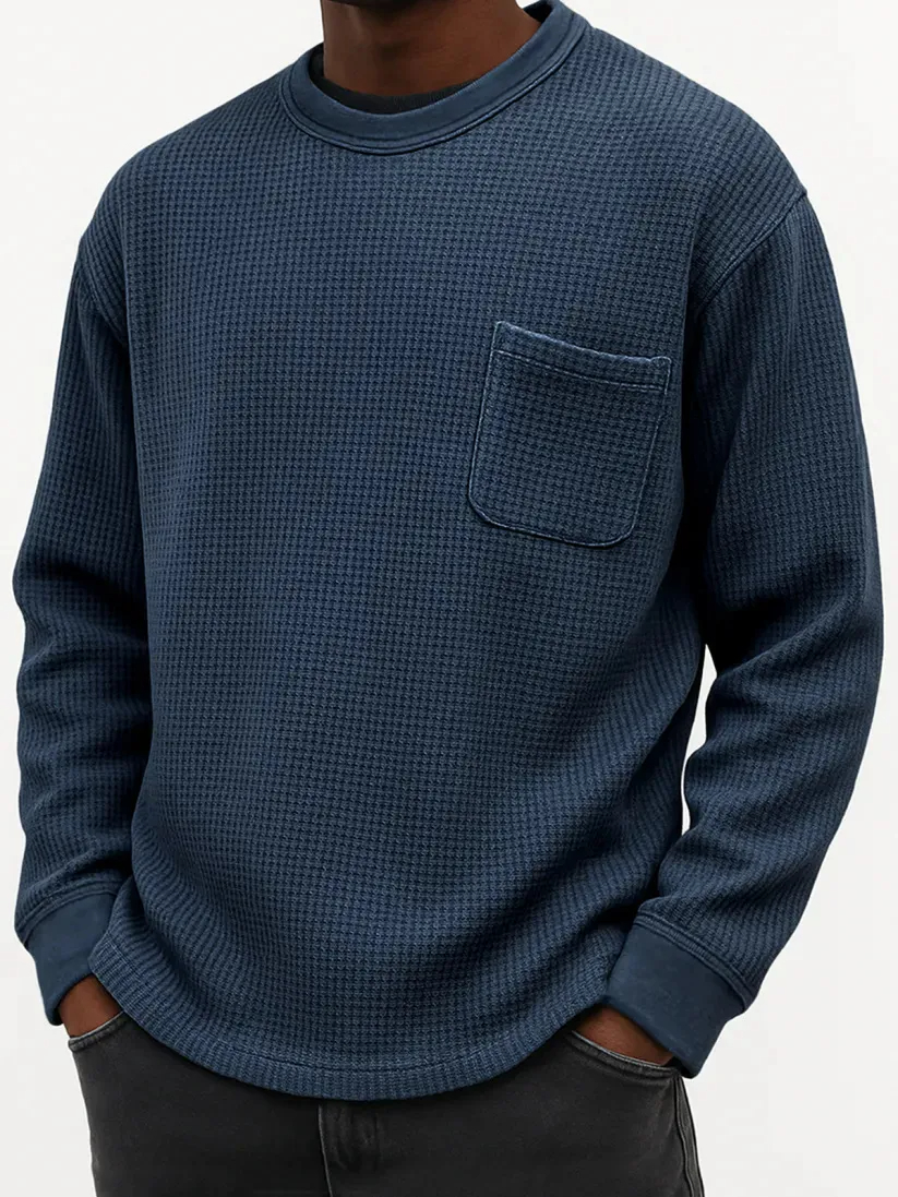 50%off Black Friday Early Sale - Men's Casual Solid Color Waffle Long Sleeve Sweatshirt