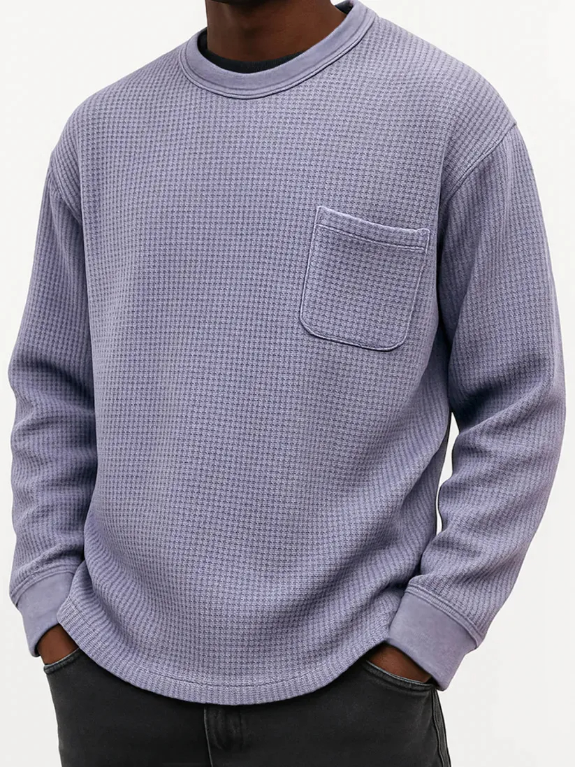 50%off Black Friday Early Sale - Men's Casual Solid Color Waffle Long Sleeve Sweatshirt