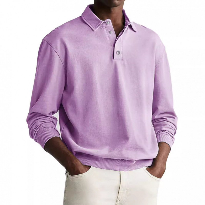 Men's Retro Distressed Comfortable Long Sleeve Lapel Polo Shirt