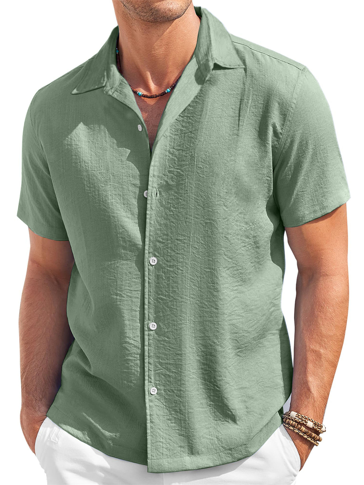 Men's Cotton And Linen Texture Comfortable Casual Daily Short-sleeved Shirt