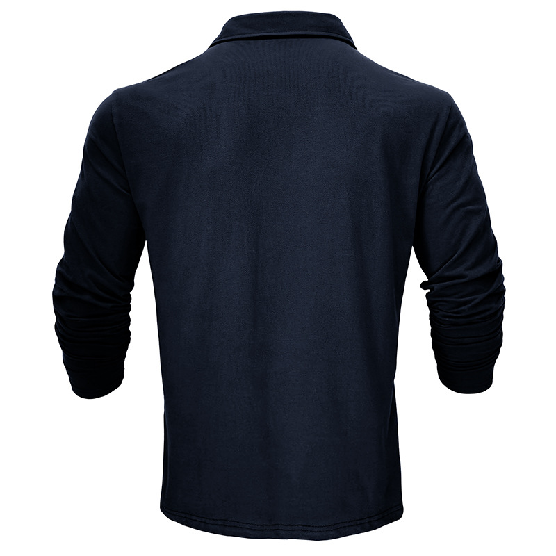 Outdoor Autumn/Winter New Style Lapel European and American Style Men's Solid Color Pure Cotton Long Sleeve Polo Shirt