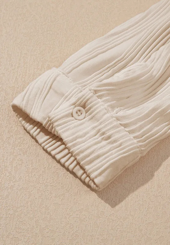 Women's Texture Collared Neck Button Down Long Sleeve Shirt